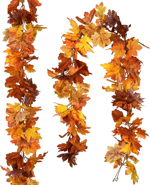 DearHouse 2 Pack Fall Maple Leaf Garland - 5.9Ft/Piece Hanging Vine Artificial Autumn Foliage for Thanksgiving, Home, Wedding, Fireplace, Party, C...