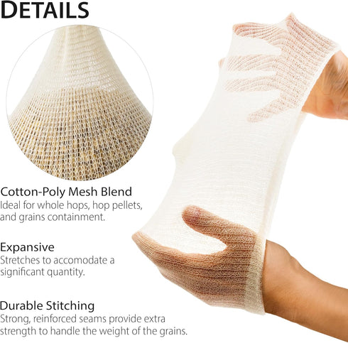 Hops, Grain & Spice Beer Brewing Bags - 28” (10 Pack) Cotton Mesh Steeping Bags for Beer Wine, Cider, Tea Leaves, Soups & Nut Milk, Hops & Grain S...