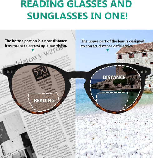 Eyekepper Key Hole Style Spring-Hinged Round Bifocal Sunglasses Sunshine Readers Black-Tortoise +2.0...