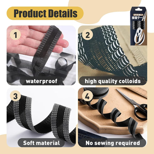 Hem Tape for Pants 2m (0.94inch x 2.2yds) Iron-on Instant Hem Tape, Permanent No Sew Hemming Tape, Washable Hem Adhesive Tape, Black Iron on Pants...
