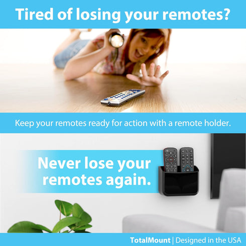 TotalMount Universal Remote Control Holder – Attaches to Wall or Back of TV – Compatible with All TV Remotes (Premium Black, Large Two Pack)...