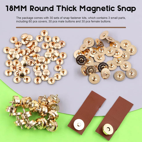 Wokape 30 Set Magnetic Button Sewing Clasps Snaps Fasteners (Gold-18MM-30Pcs) - 18mm Round Strong Magnetic Button Clasps Snaps Purse Handbag with ...