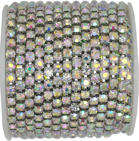 10 Yard Crystal AB Rhinestone Close Chain Clear Trim Sewing Craft (Silver, 4.3mm)...