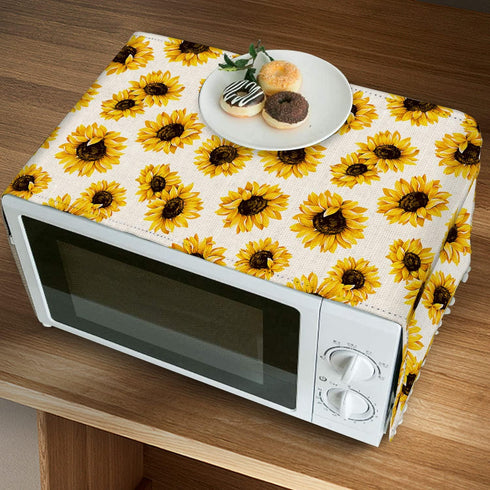 Microwave Oven Top Cover Dustproof Linen Machine Protector Decorative Kitchen Appliance Cover with Side Storage Pockets 11.8x35.4inches Blooming S...