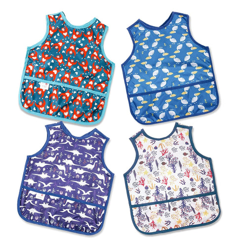 Joyo roy Mess Proof Baby Bibs for Eating Waterproof Toddler Bibs 1-3 Years Soft Machine Washable Sleeveless Baby Smock Bib for Boys Travel Reusabl...