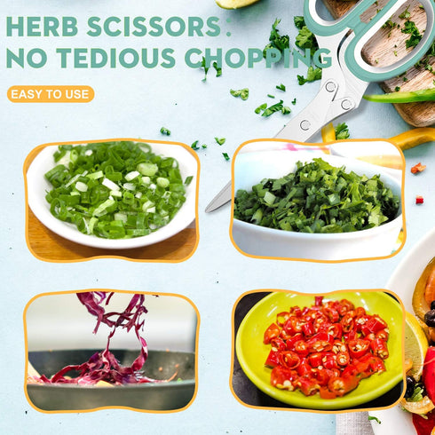 Updated 2025 Herb Scissors Set - Cool Kitchen Gadgets for Cutting Fresh Garden Herbs - Herb Cutter Shears with 5 Blades and Cover, Sharp and Anti-...