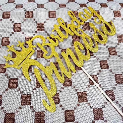 Happy Birthday Cake Topper for Princess Birthday Party Decorations,Double-faced Gold Glitter...