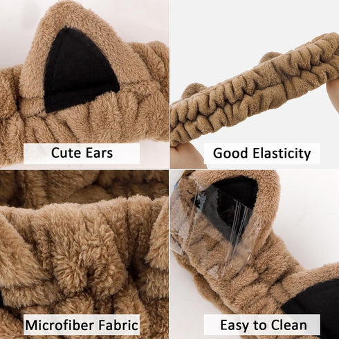YISSION 2PCS Cat Ears Spa Headband No Slip Head Band for Face Wash Makeup Skincare Facial Headband Elastic Hair Band Carol Fleece Headbands for Wo...