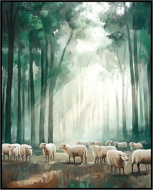 Posterizer 1 pcs-vintage oil painting style-flock of sheep print -2-Art for Animal Lovers-Retro Art-Gift for Art Lovers- unframed wall art...