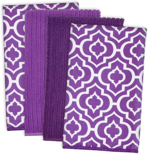 DII Cleaning Collection Multi-Purpose Microfiber, Eggplant Lattice, Dishtowel Set...
