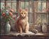 Posterizer 1 pcs- Orange cat sitting on a cupboard in fornt of the window-Art for Animal Lovers-Floral Botanical - Gift for Men Women Teens-Livin...