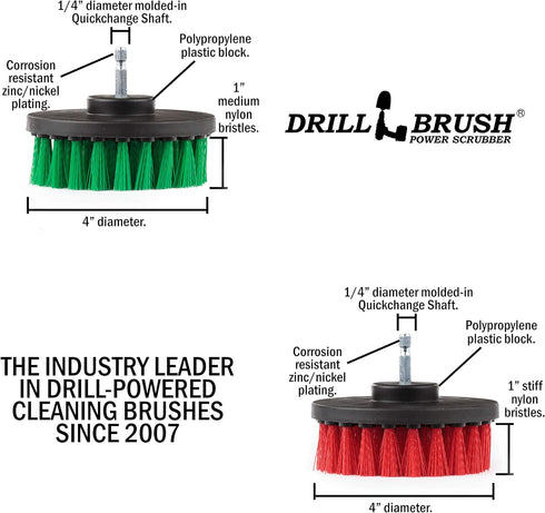 Drill Brush - Indoor/Outdoor Medium and Stiff 4-inch Round - Spin Brush - Combo Kit - Cleaning Supplies - Stove, Oven, Sink - Grout Cleaner - Outd...