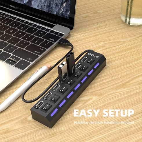 USB Hub, 7 Port USB 2.0 Hub LED Portable High-Speed Compatible for iMac Pro, MacBook Air, Mac mini/Pro, Surface Pro, PC and Laptop...