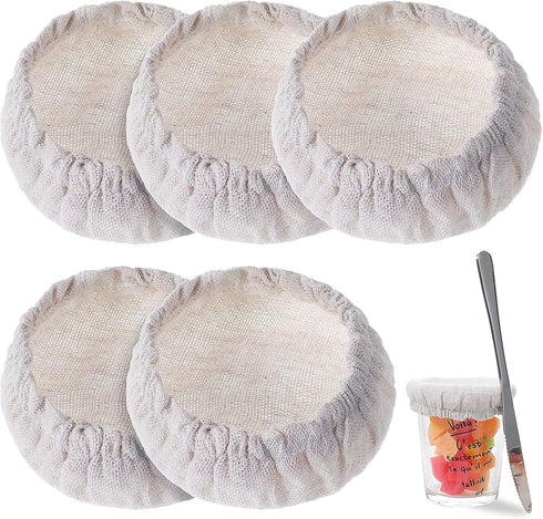 5Pcs Sourdough Jar Cover, Reusable Sourdough Starter Jar Cloth Covers, Elastic Sourdough Bowl Cover, Sourdough Covers for Proofing Bread Fermentat...