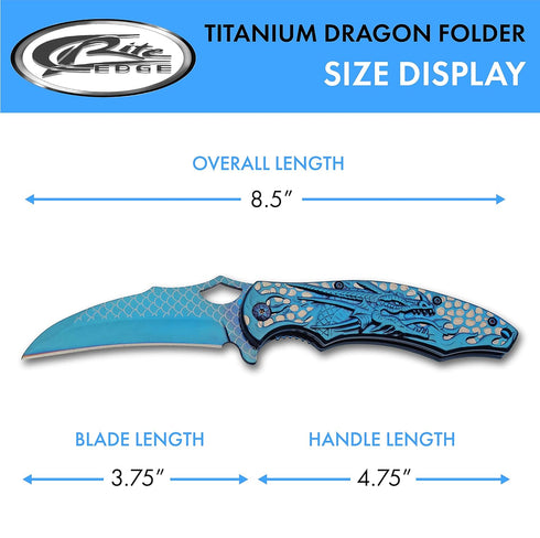 SZCO Supplies 300580-BL Titanium Finished Blue Dragon Edc Folding Knife with Pocket Clip, 8.5" Length...