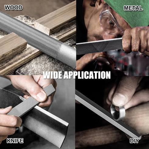 Metal File Set, 3 Pieces 8 Inch Carbon Steel Hardened Alloy Strength Steel includes Flat/Half-Round/Round for Metal, Wood, Plastic Work Tools...