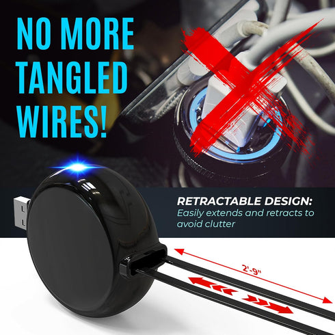 2-in-1 Retractable Car Charger for iPhone and Android | Modern Car Charger Retractable Cord | Retractable iPhone Charger Cord 15W Fast Charging | ...