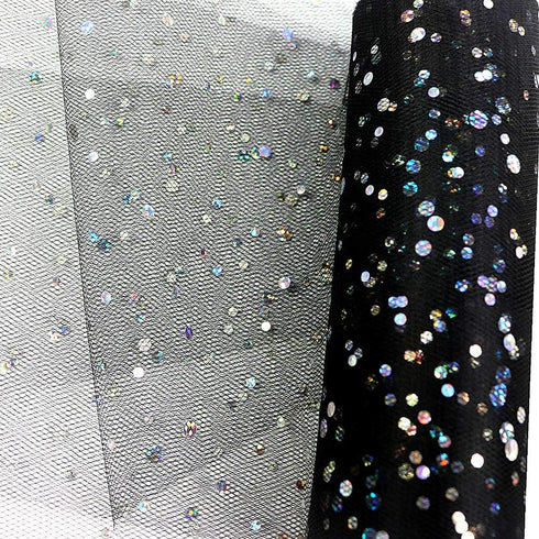 Laser Sequin Glitter Tulle Rolls 6 inch x 10 Yards (30 feet) Black Tulle Rolls Fabric Tutu for DIY Skirts Wedding Gift Wrap Sewing Crafting Bow Br...