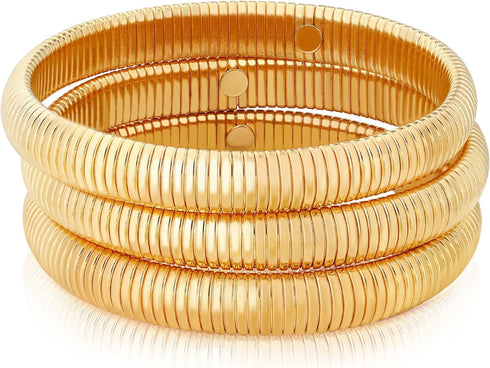 MISS RIGHT Gold Chunky Stretch Snake Chain Bangle Bracelets Stack for Women Trendy, 18K Gold Filled Stainless Steel Stretchy Womens Stackable Wris...