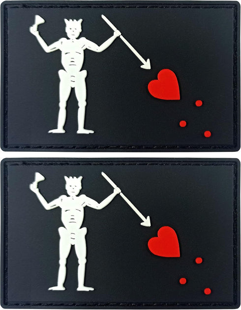JBCD Pirate Edward Teach Flag Patch Blackbeard Pirate Tactical Patch - PVC Rubber Hook and Loop Fastener Patch, 2 Pack...