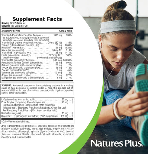 NaturesPlus Hema-Plex Iron - 60 Fast-Acting Capsules - 85 mg Chelated Iron + Vitamin C & Bioflavonoids for Healthy Red Blood Cells - Vegan, Gluten...