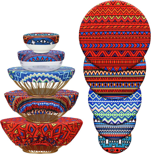 Patelai 10 Pieces Bowl Covers Reusable in 5 Size Stretch Cloth Fabric Bowl Covers Elastic Food Storage Covers Cotton Bread Bowl Covers Reusable Li...
