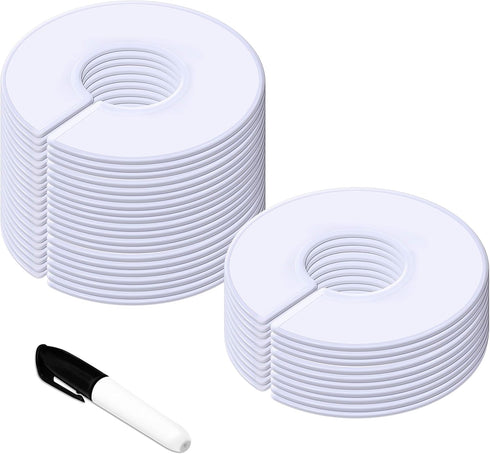 30 Pack White Round Clothing Size Closet Rack Dividers Hangers with 1 Bonus Marker (Outer 3.5”, Inner 1.38” in Diameter)...