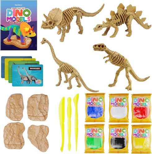 Dino Models, Clay Craft Kit - Dinosaur Arts and Crafts for Kids - Dinosaur Easter Gifts for Boys & Girls - Build 4 Dinos with Air Dry Magic Modeli...