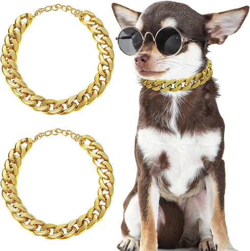 2 Pieces Dog Link Chain Gold Necklace Chain for Dogs ABS Plastic Dog Golden Collar Chain Puppy Costume for Dogs (10 Inch (25+7 cm))...