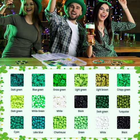 Goldwise 3900 Pcs St. Patrick's Day Bracelet Making kit with Clay Beads Glass Seed Beads, 18 Colors Beads for Jewelry Making with 3 Styles Letter ...