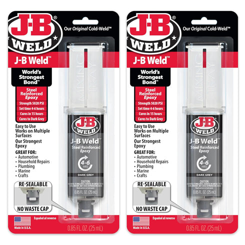 J-B Weld Original Steel Reinforced Epoxy Syringe, High Strength, 2 Pack, Dark Grey, 50165-2...