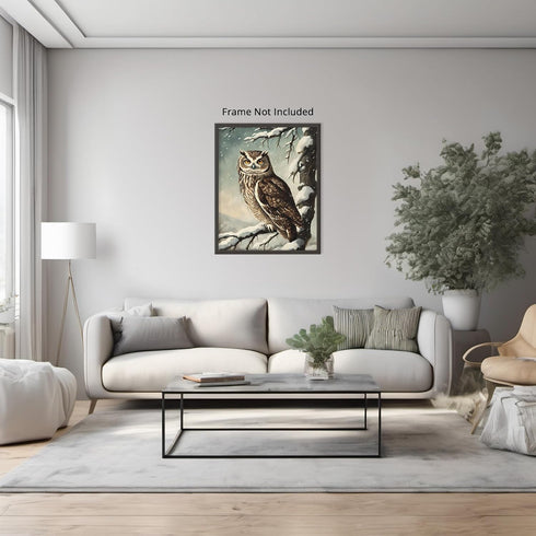 Posterizer 1 pcs-owl in nature-winter snowy scene in oil painting style-9-Art for Animal Lovers-Landscape & Nature Art-Decor for Home & Office- un...