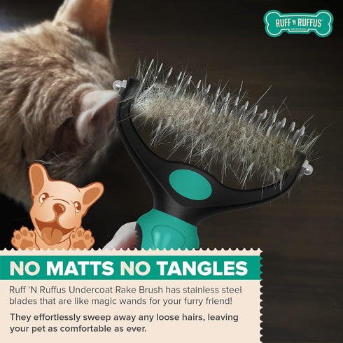 Ruff 'N Ruffus Dog Brush for Shedding - Double Sided Undercoat Rake for Dogs & Cats - Dematting Comb for Dogs - Deshedding Dog Brush with Nail Cli...
