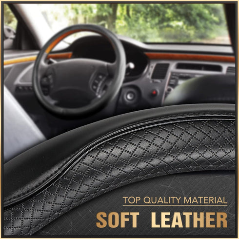 K KNODEL Universal Fit Steering Wheel Cover, Microfiber Leather Car Steering Wheel Cover, Anti-Slip Car Wheel Protector, 15 Inch (Black)...