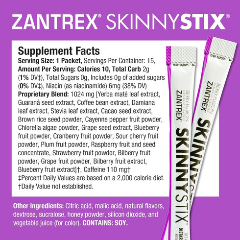 SkinnyStix Energy Drink Mix + Antioxidants. Heightens Focus, and Offers Incredible Energy, Delicious 10-Calorie Packets – 15 Packets, Berry Fusion...