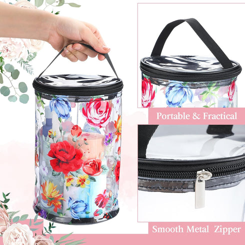 Sanwuta Flower Theme Clear Lotion Toiletry Bag Travel Makeup Case Waterproof PVC Beauty Cosmetic Bag with Handle Zipper Portable Survival Organize...
