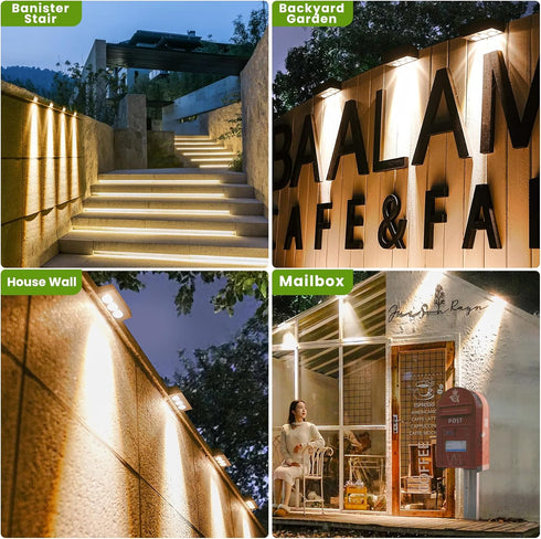 2PACK Solar Fence Lights Outdoor, 80 Lumens Warm Light Solar Wall Lights 3 Modes Bright Lens LED Waterproof, Dusk to Dawn Deck Light for Patio/Bac...