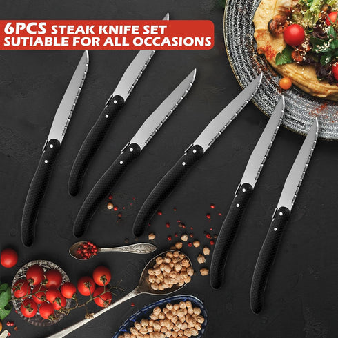 Knife Set, Steak Knives Set of 6, 6 Pcs Steak Knife Set Dishwasher Safe Knife Set, New Laguiole Premium serrated knife set, knives Set for Kitchen...