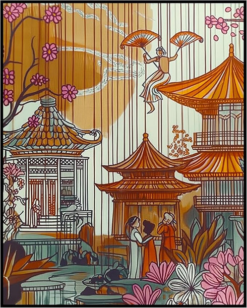 Posterizer 1 pcs-intricate and vibrant artwork of an oriental garden-Collectibles & Fine Art-Retro Art-Decorations for Bedroom, Office, Living Roo...