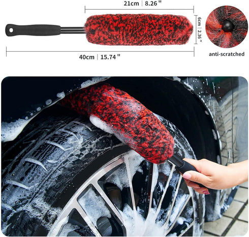 Car Wool Wheel Brushes for Cleaning Wheels Set (3 Pack), Metal-Free Tire Brushes Kit, Soft Wheel Brushes for Cleaning Tires and Rims...