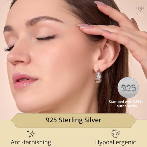MAX + STONE Silver Filigree Earrings for Women with Click Tops | 925 Sterling Silver Earrings for Women with Anti-tarnishing Rhodium Plating | Ste...