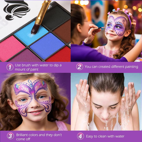 15 Colors Face Painting Kit for Kids Party,Cosplay,Clown,Costume Makeup Pallet-Parties,Birthday,Halloween Face and Body Paint Berggers...