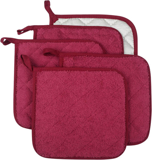 100% Cotton Kitchen Everyday Basic Terry Pot Holder Heat Resistant Coaster Potholder for Cooking and Baking Set of 5 Wine...