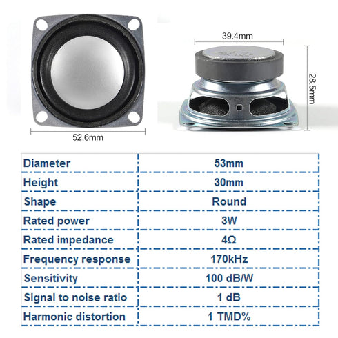 2PCS 2" 4Ohm 3W Full Range Audio Stereo Speaker Round Loudspeaker + 2PCS 3Wx2 DC 5V Class D Digital Amplifier PAM8403 Amp Module for Arduino DIY R...