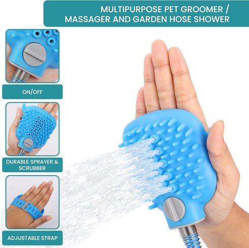 Dog Bath Hose Sprayer and Scrubber Attachment - Indoor/Outdoor Pet Bathing, Grooming and Washing - Pet Shower Brush with Garden Nozzle...