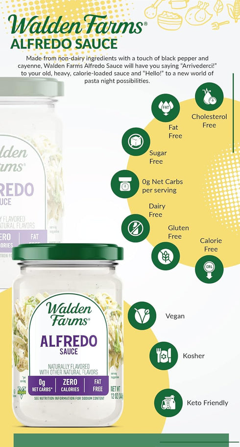 Walden Farms Light Alfredo Sauce, 12 oz. Jar - Thick & Creamy, Fresh and Flavorful, Vegan, Paleo & Keto Friendly, Non-Dairy Milk Substitute, 0g Ne...