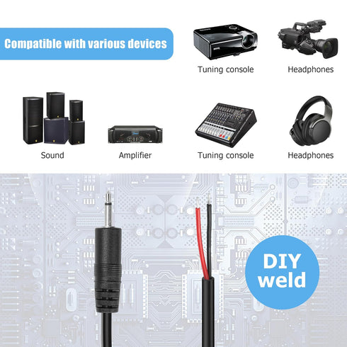 YAODHAOOD Replacement 2.5mm Male Plug to Bare Wire Open End TS 2 Pole Stereo 1/8" 2.5mm Plug Jack Pigtail Audio Cable for Headphone Microphone Cab...