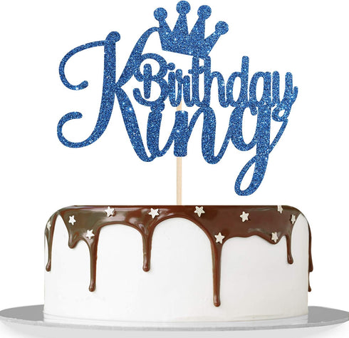 Blue Glitter King Birthday Cake Topper/Baby Shower/Boy Prince 1st 2nd 3rd 10th 13th 18th 21st 30th 40th 50th Birthday Cake Topper/Gender Reveal Pa...