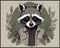 Posterizer 1 pcs- A raccoon with green halo and leaves arround it-Art for Animal Lovers- Gift for Men Women Entrepreneur Teens-Decor for Home & Of...