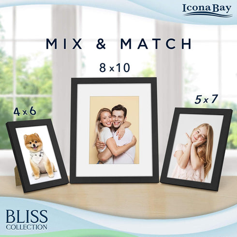 Icona Bay 4x6 Picture Frames (Black, 5 Pack), Modern Style Wood Composite Frames Table Top or Wall Mount, Bliss Collection...